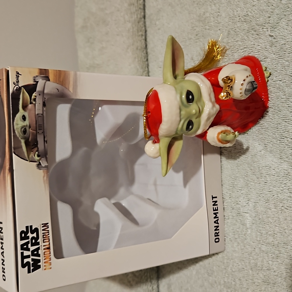 Adorable Lenox Star Wars Mandalorian Grogu ornament dressed in red NWT